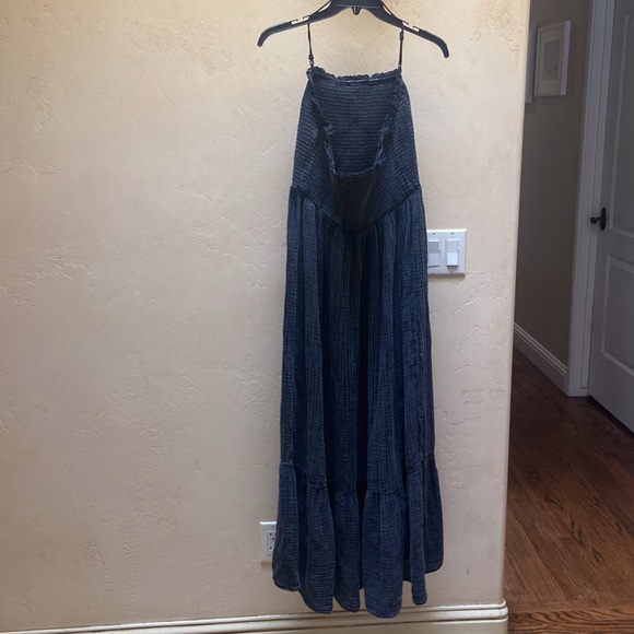 Sz S by Anthropologie Gauzy Strapless or Halter Neck Maxi Dress Washed Black - Picture 3 of 7